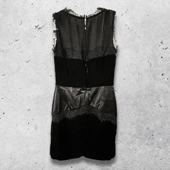 White House Black Market Sleeveless Dress Fitted Velvet Panel Lace Black/Gray W - Picture 4 of 14
